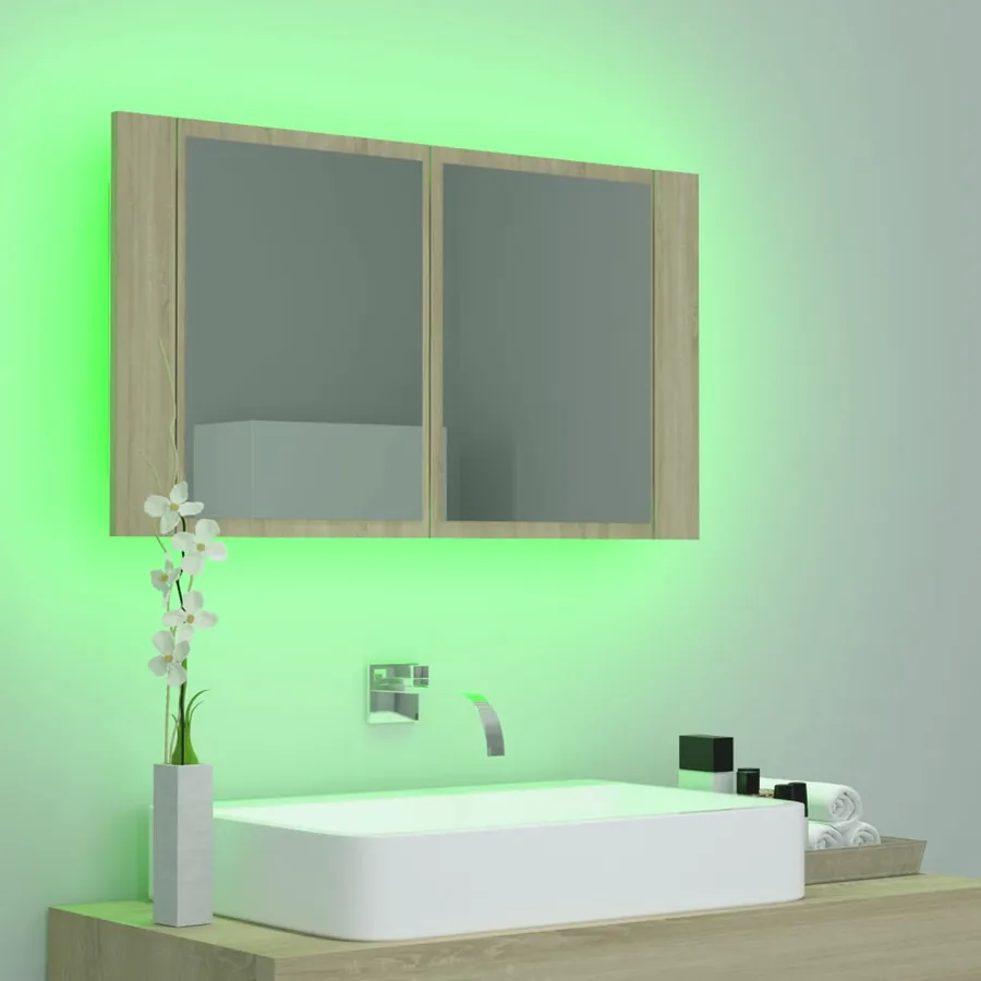Armoire à miroir à LED de bain Chêne sonoma 80x12x45 Acrylique - 5