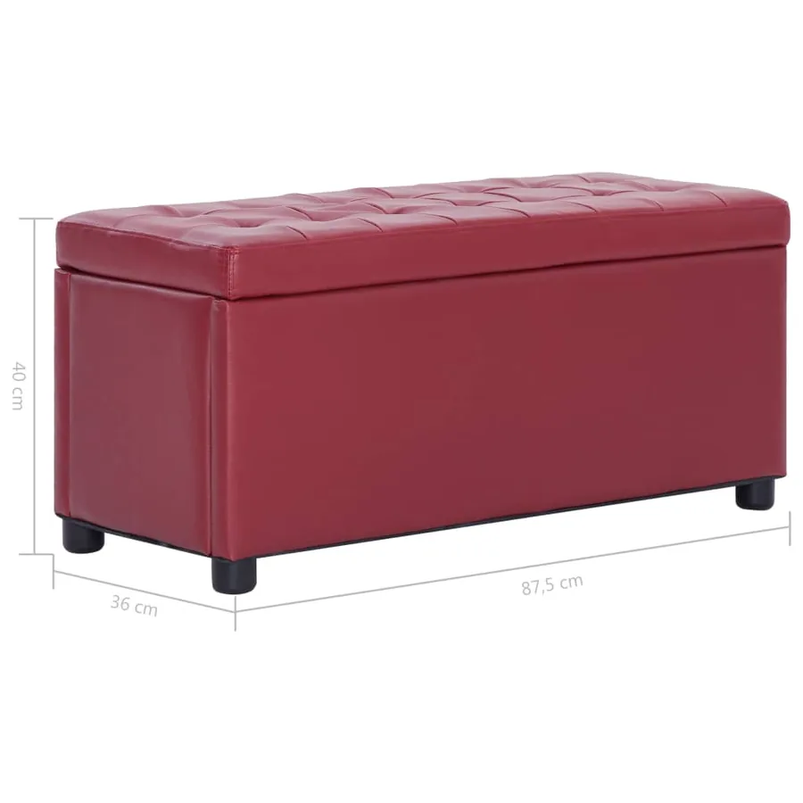 Pouf de rangement 87,5 cm Rouge bordeaux Similicuir - 6