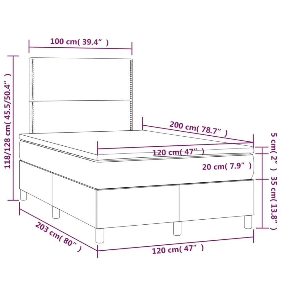 Sommier à lattes de lit avec matelas Taupe 120x200 cm Tissu - 6