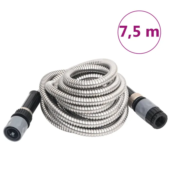 Tuyau d'arrosage buse de pulvérisation argenté 0,6" 7,5 m inox