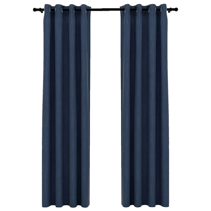 Rideaux occultants Aspect lin avec œillets 2 pcs Bleu 140x225cm - 2