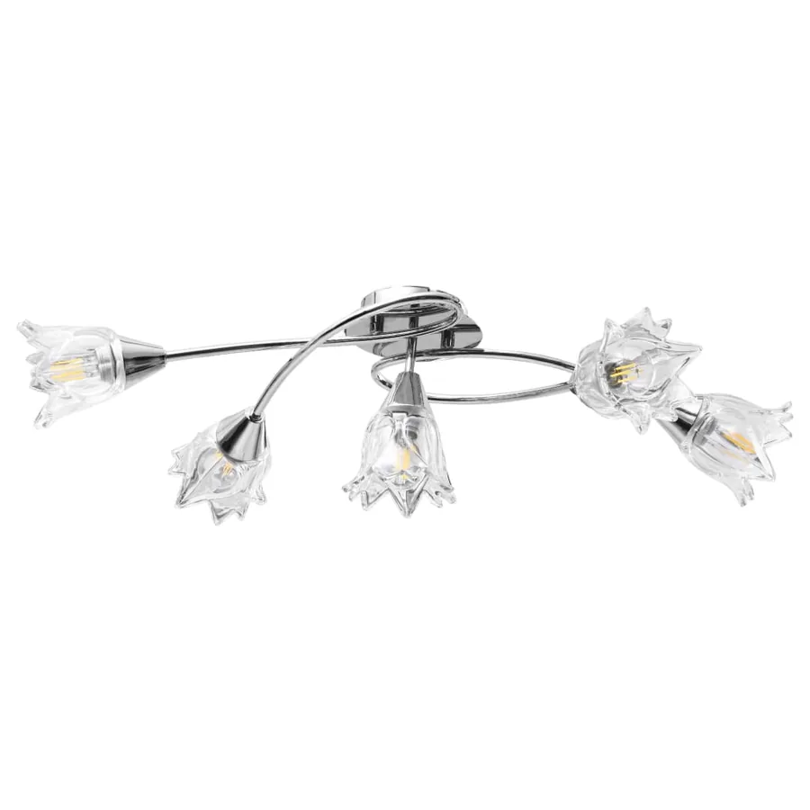 Plafonnier et abat-jour verre transparent 5 ampoules E14 Tulipe - 3
