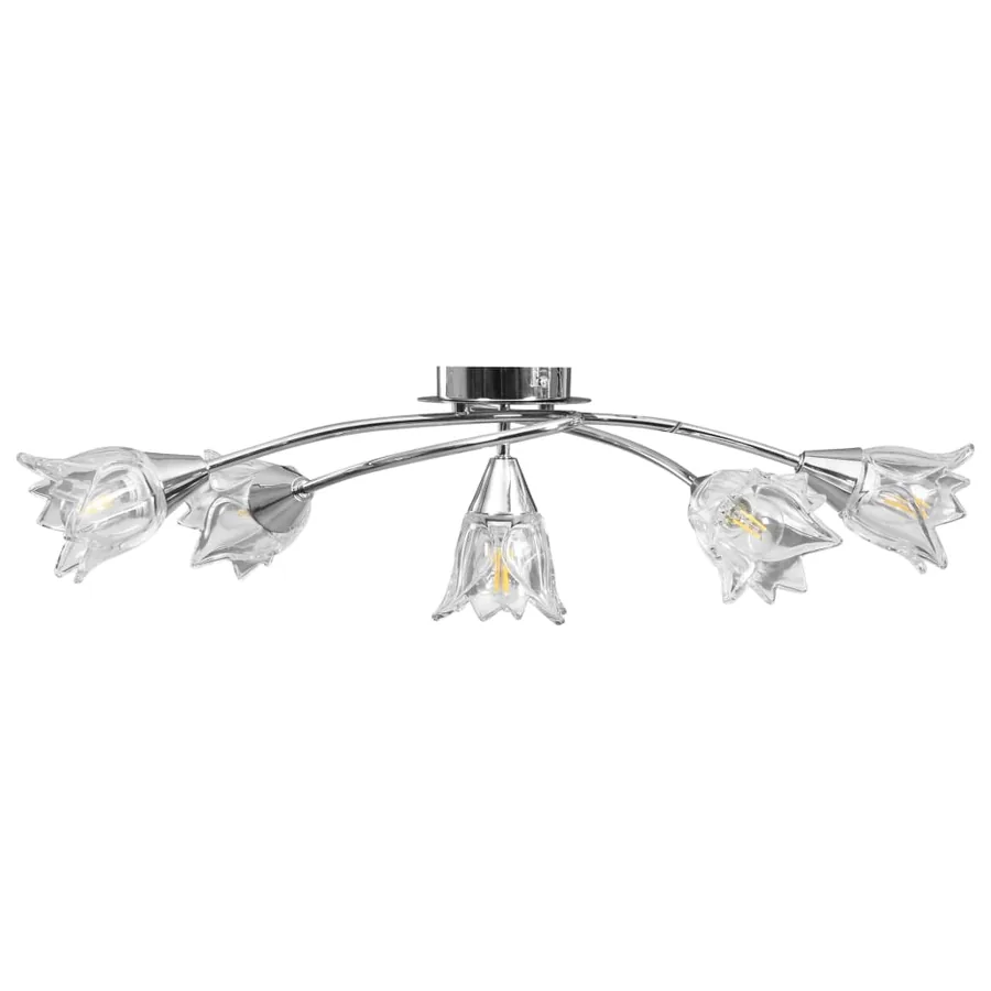 Plafonnier et abat-jour verre transparent 5 ampoules E14 Tulipe - 4