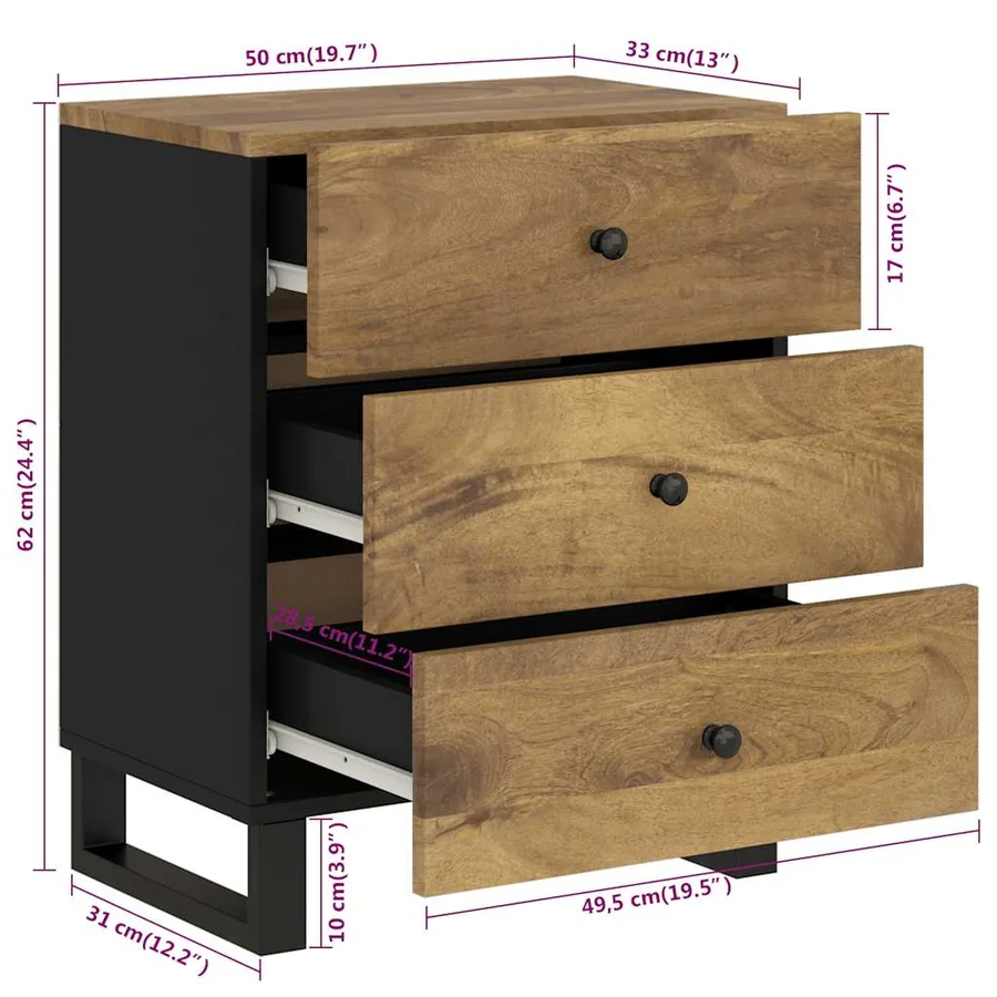 Table de chevet 50x33x62 cm Bois de manguier et d'ingénierie - 8