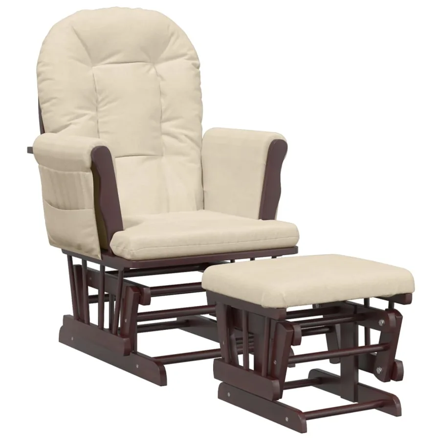 Chaise berçante avec repose-pied Blanc crème Tissu - 2
