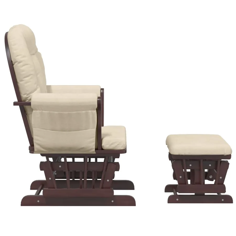 Chaise berçante avec repose-pied Blanc crème Tissu - 4