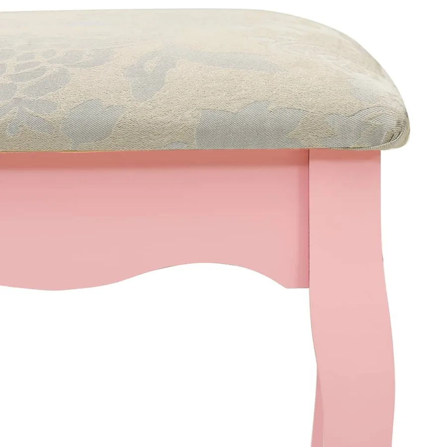 Coiffeuse avec tabouret et miroir pliable en 3 Rose - 11