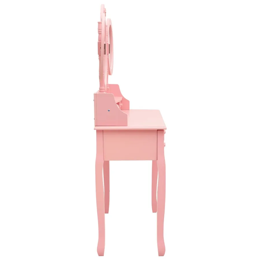 Coiffeuse avec tabouret et miroir pliable en 3 Rose - 5