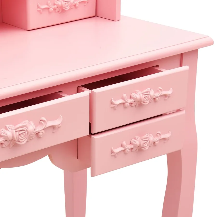 Coiffeuse avec tabouret et miroir pliable en 3 Rose - 8