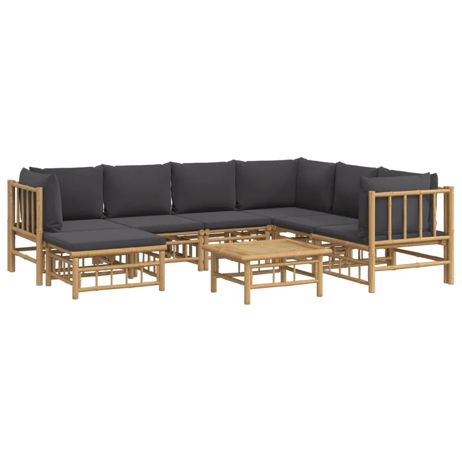 Salon de jardin 8 pcs avec coussins gris foncé bambou - 3