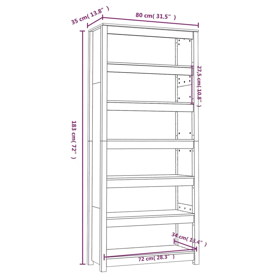 Bibliothèque Blanc 80x35x183 cm Bois de pin massif - 8