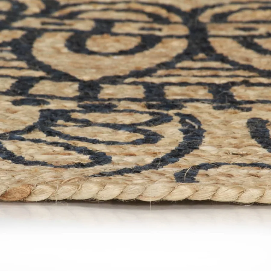 Tapis fait à la main Jute avec imprimé bleu foncé 90 cm - 3