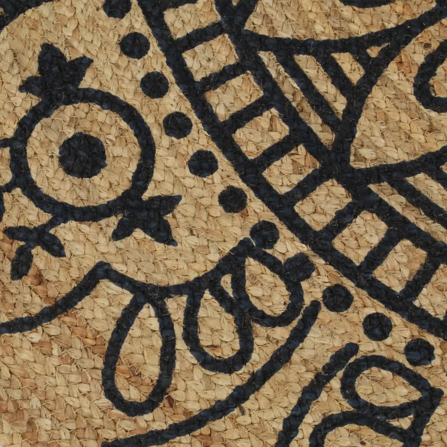Tapis fait à la main Jute avec imprimé bleu foncé 90 cm - 4