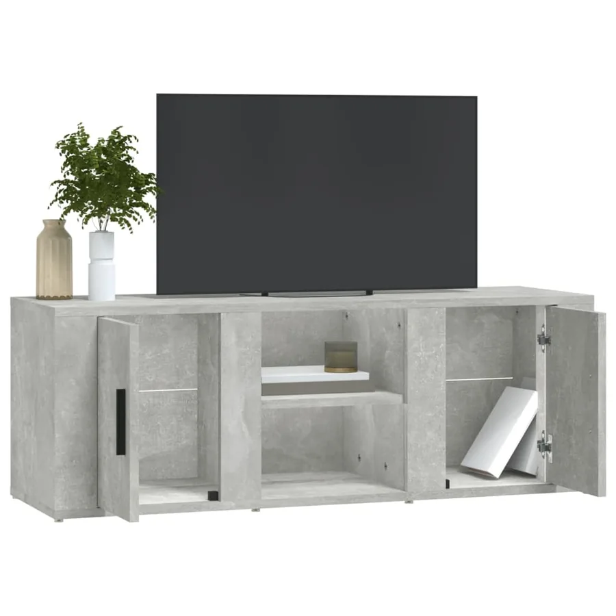 Meuble TV Gris béton 100x31,5x35 cm Bois d'ingénierie - 4