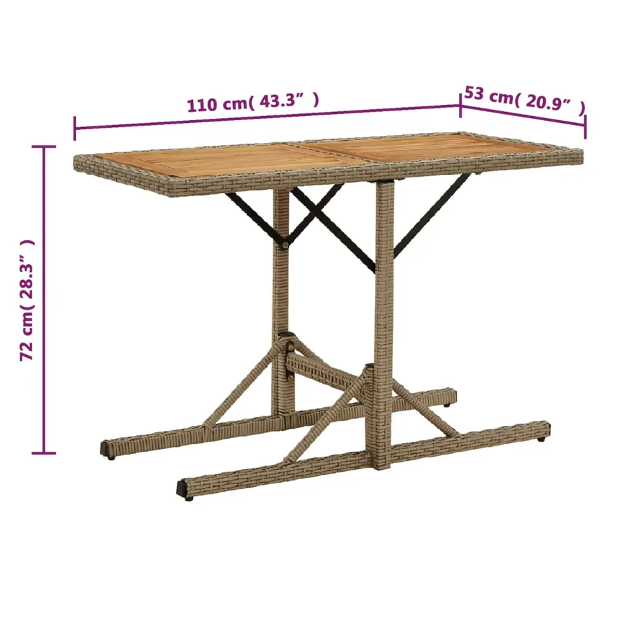 Table de jardin Beige Bois massif d'acacia et poly rotin - 6