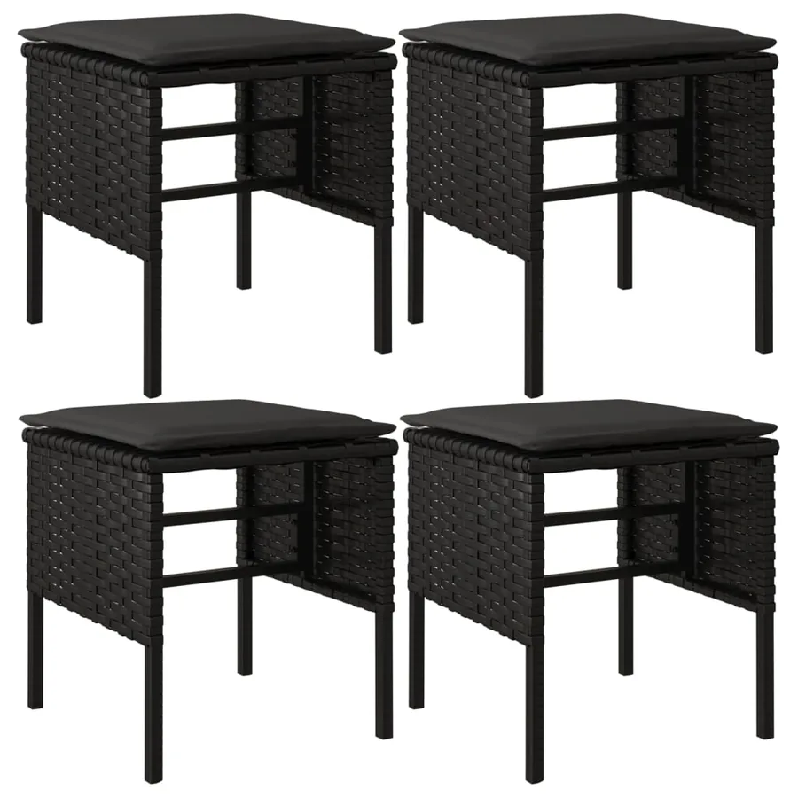Repose-pieds de jardin et coussins lot de 4 Noir Résine tressée - 2