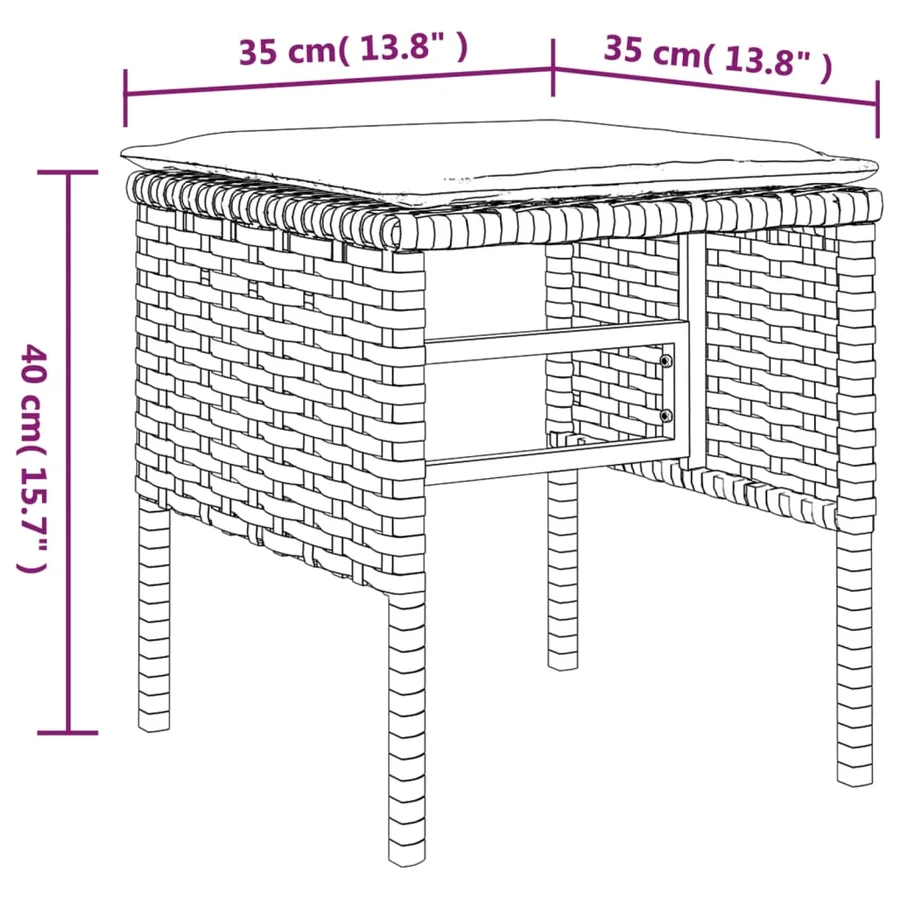 Repose-pieds de jardin et coussins lot de 4 Noir Résine tressée - 8