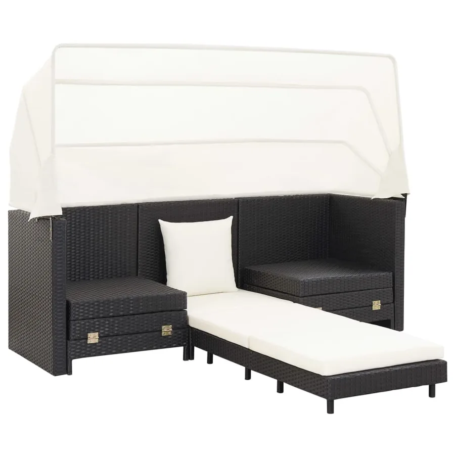 Canapé-lit extensible 3 places avec toit Résine tressée Noir - 3