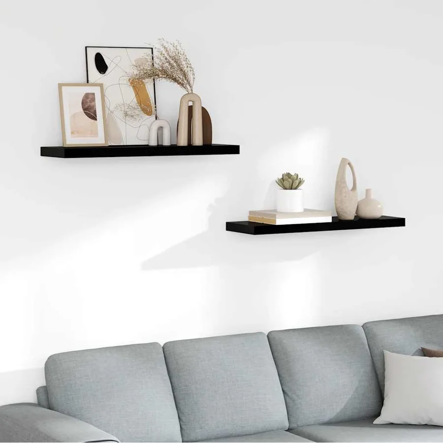 Étagère murale flottante 2 pcs Noir brillant 80x23,5x3,8 cm MDF