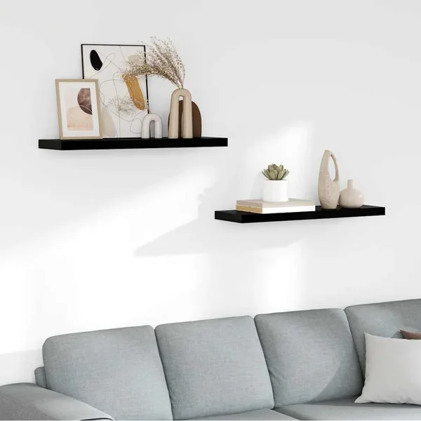 Étagère murale flottante 2 pcs Noir brillant 80x23,5x3,8 cm MDF