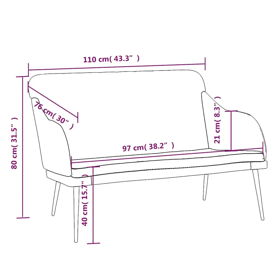 Banc Jaune 110x76x80 cm Velours - 8