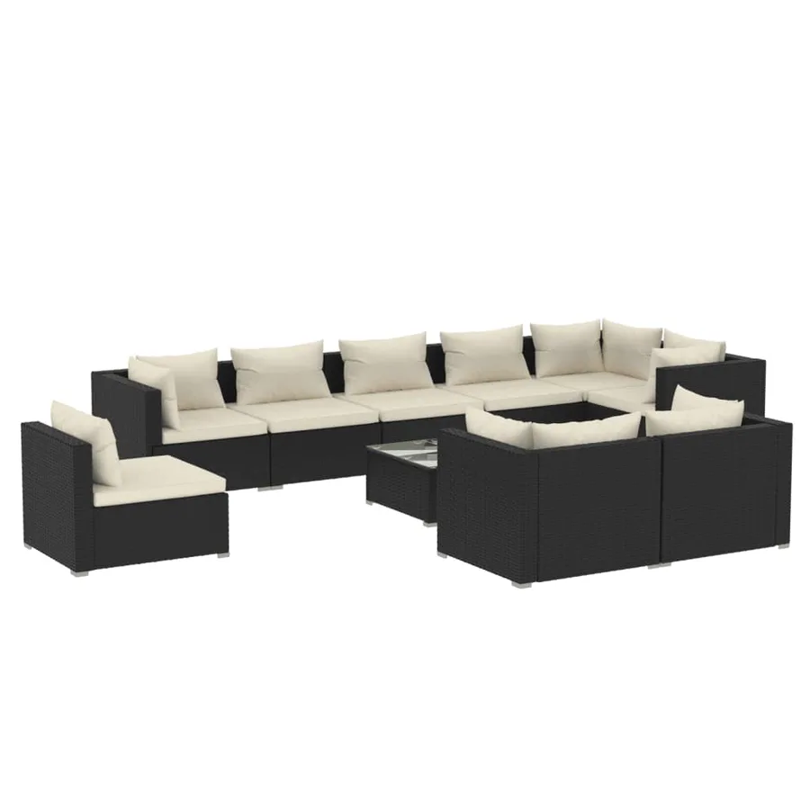 Salon de jardin 10 pcs avec coussins Résine tressée Noir - 2