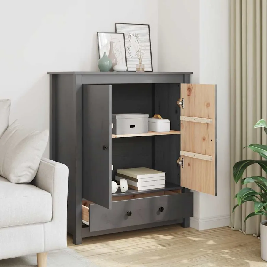 Buffet Gris 83x41,5x100 cm Bois massif de pin