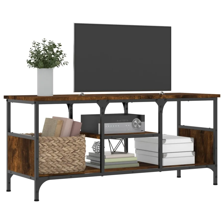 Meuble TV chêne fumé 100x35x45 cm bois d'ingénierie et fer - 3