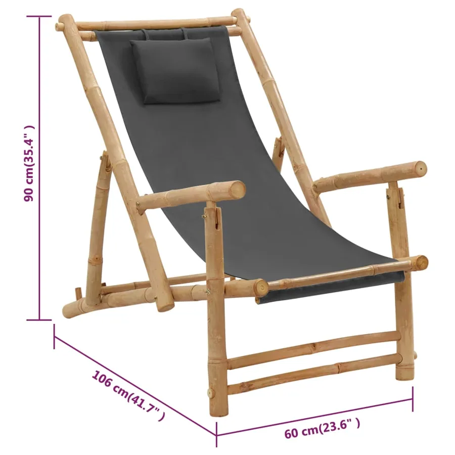 Chaise de terrasse Bambou et toile Gris foncé - 8