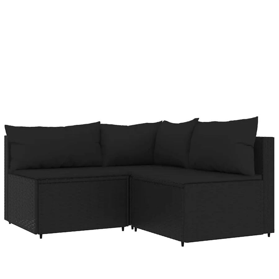 Salon de jardin 4 pcs avec coussins Noir Résine tressée - 3