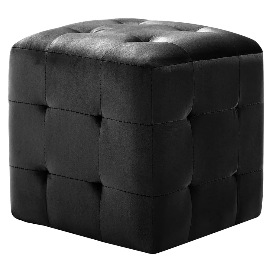 2 pcs Poufs Noir 30 x 30 x 30 cm Tissu velours - 2