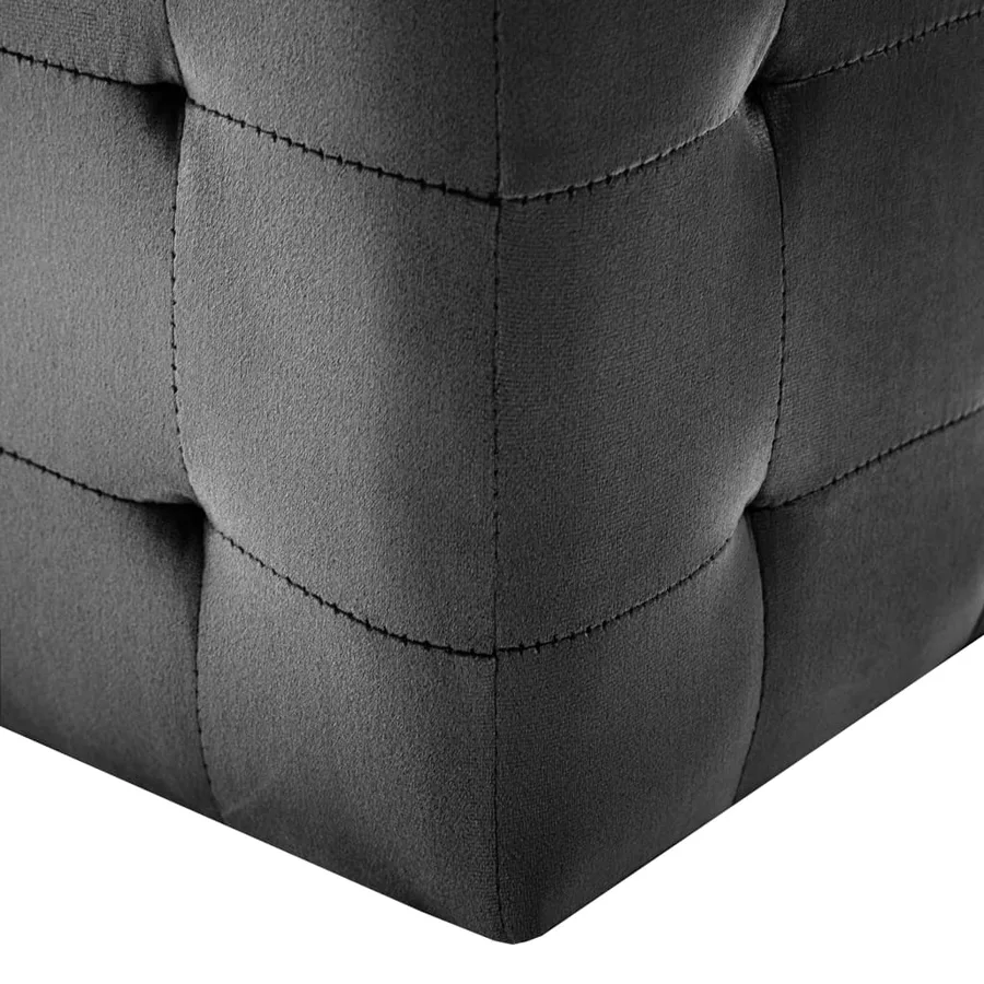 2 pcs Poufs Noir 30 x 30 x 30 cm Tissu velours - 5