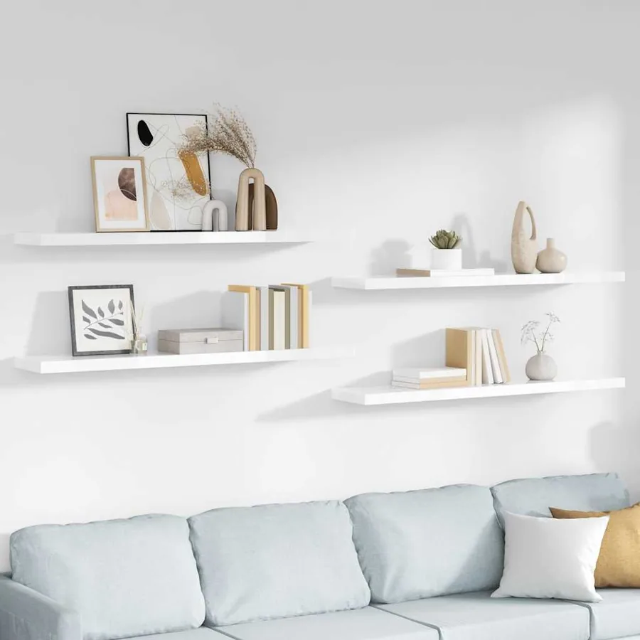 Étagère murale flottante 4pcs Blanc brillant 120x23,5x3,8cm MDF