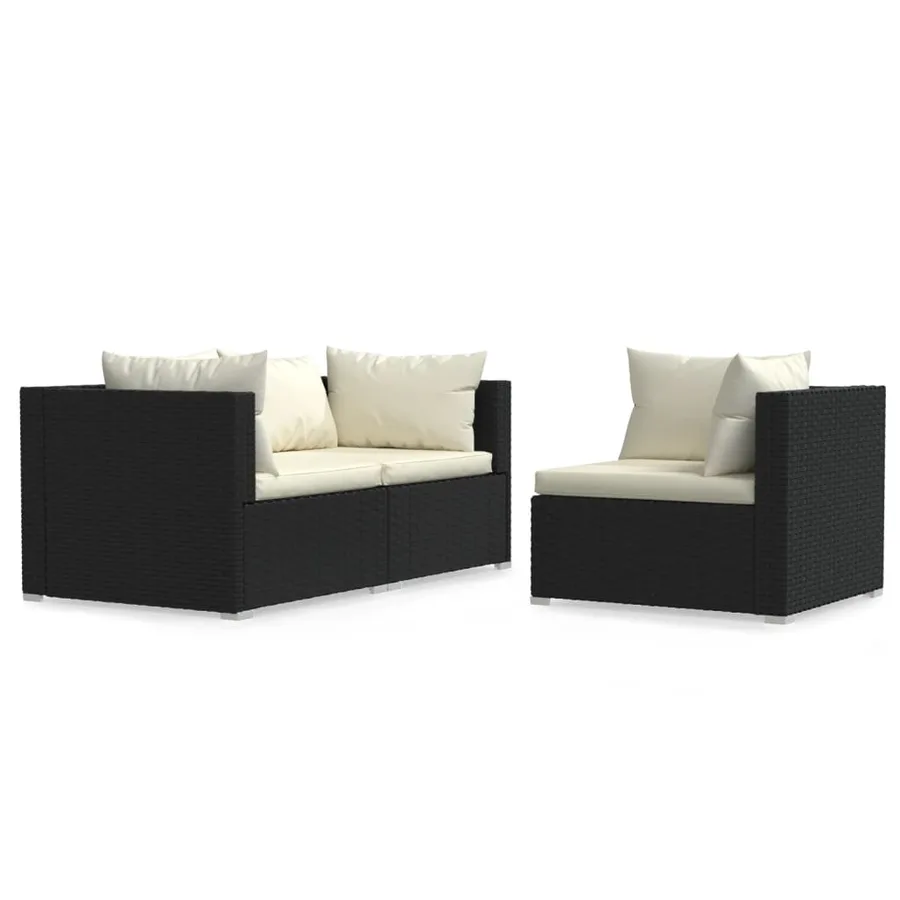 Salon de jardin 3 pcs avec coussins Noir Résine tressée - 2