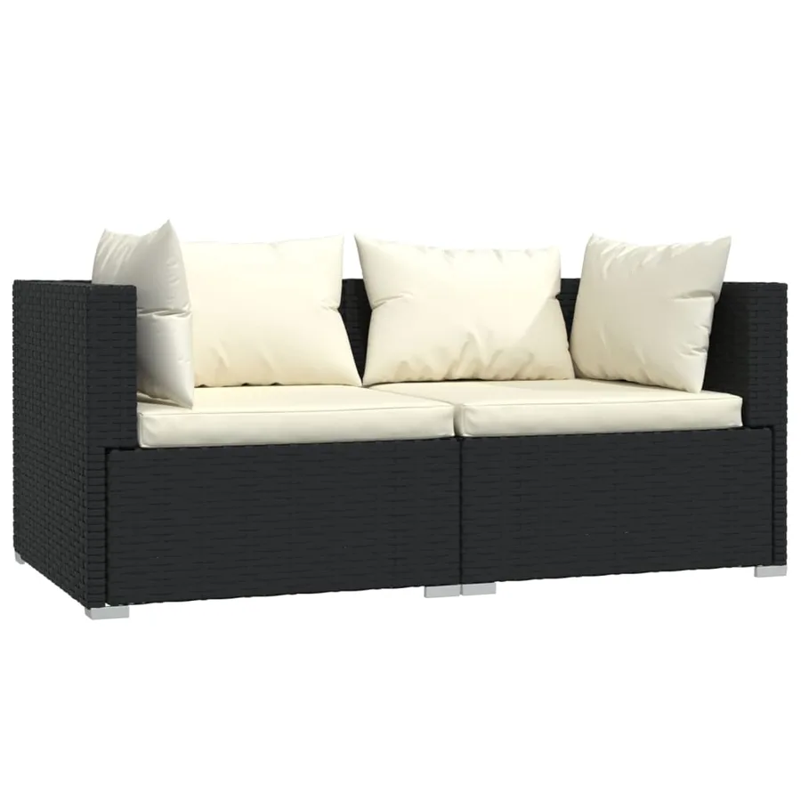 Salon de jardin 3 pcs avec coussins Noir Résine tressée - 3