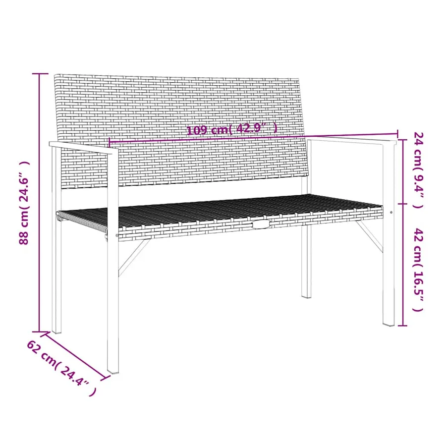 Banc de jardin à 2 places gris résine tressée - 8