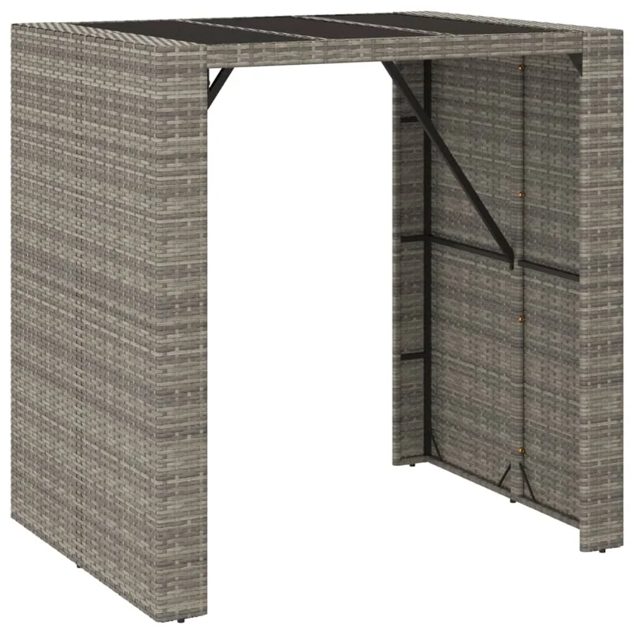Table de bar et dessus en verre gris 105x80x110 cm poly rotin - 2