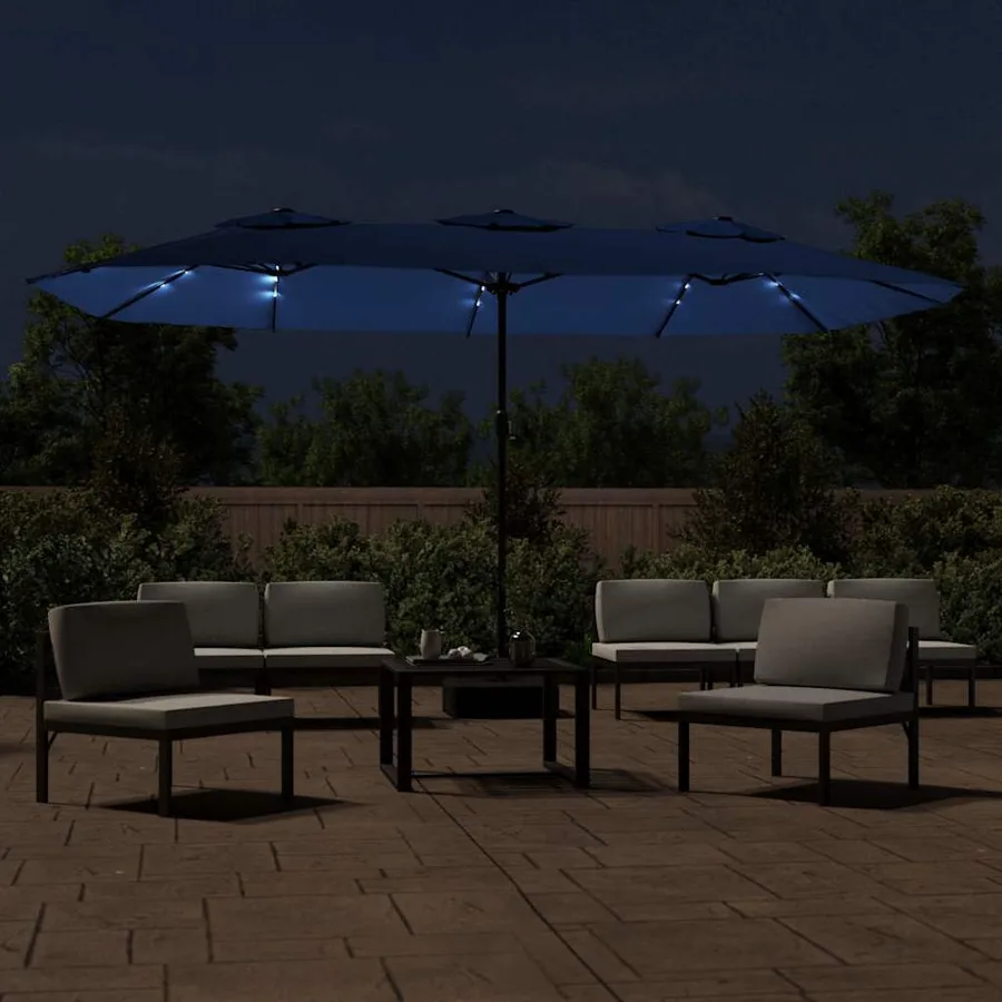 Parasol de jardin à double tête avec LED bleu azuré 449x265 cm - 3