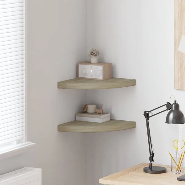 Étagères d'angle flottantes 2 pcs chêne 35x35x3,8 cm MDF