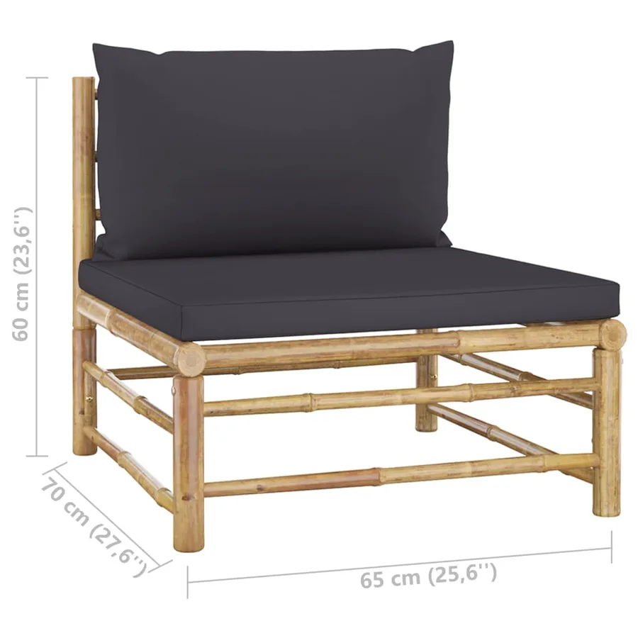 Salon de jardin 5 pcs avec coussins gris foncé bambou - 10