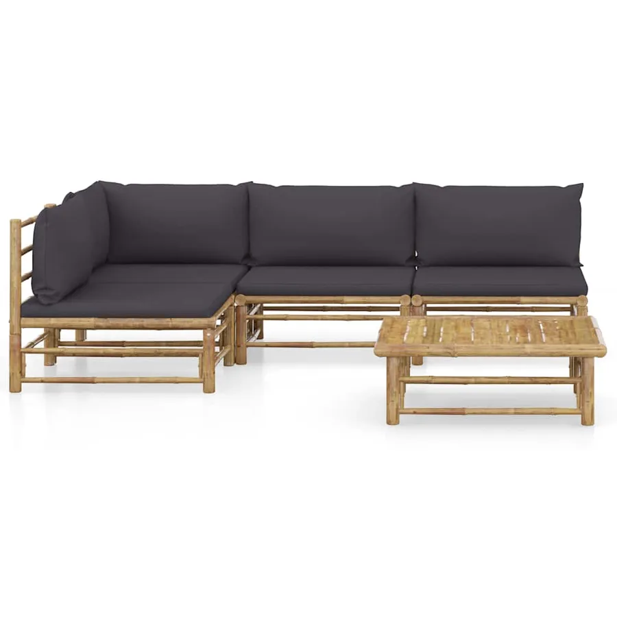 Salon de jardin 5 pcs avec coussins gris foncé bambou - 2