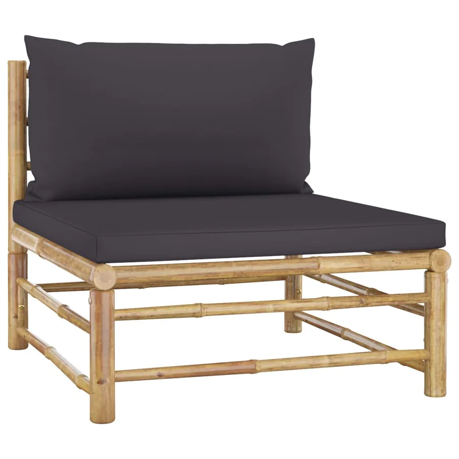 Salon de jardin 5 pcs avec coussins gris foncé bambou - 7