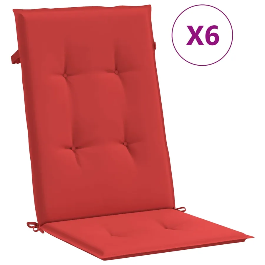 Coussins de chaise de jardin dossier haut lot de 6 rouge tissu - 2