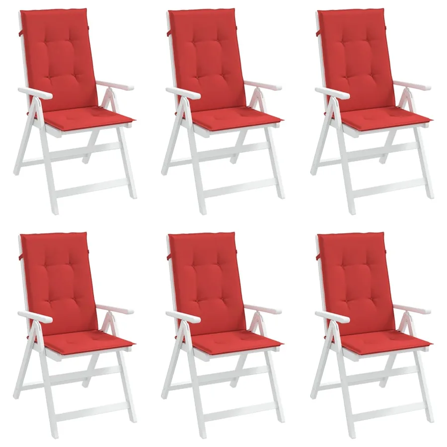 Coussins de chaise de jardin dossier haut lot de 6 rouge tissu - 4