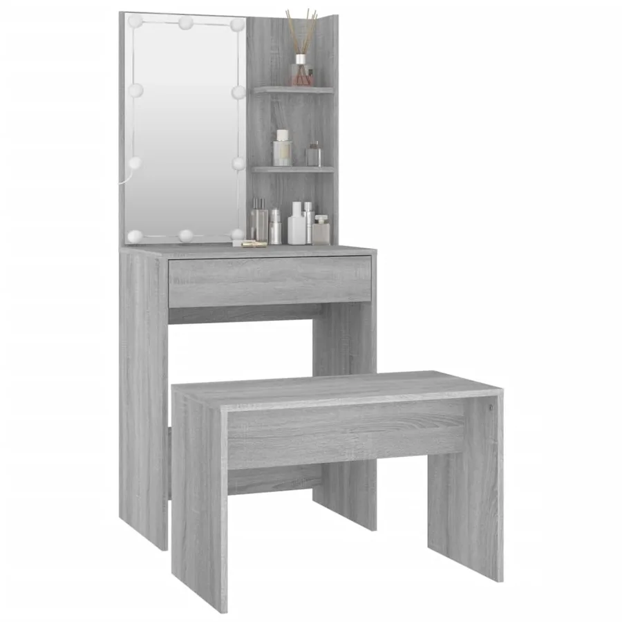 Ensemble de coiffeuse avec LED Sonoma gris Bois d'ingénierie - 12