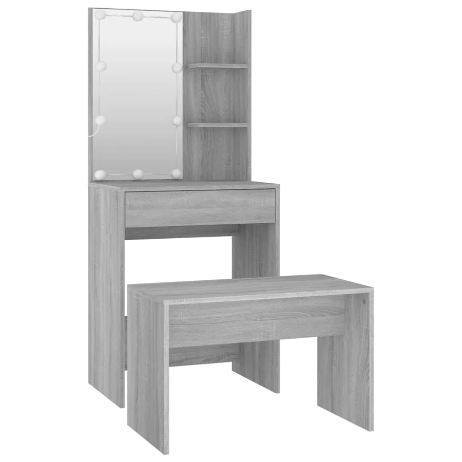 Ensemble de coiffeuse avec LED Sonoma gris Bois d'ingénierie - 4