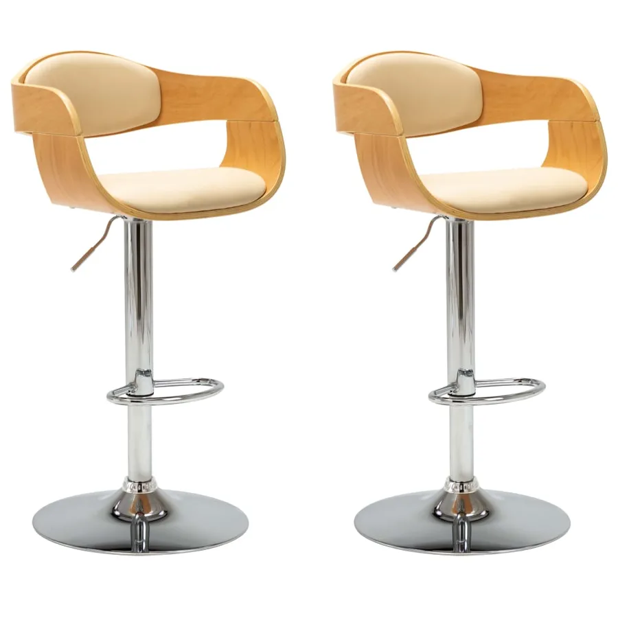 Chaises de bar lot de 2 crème bois courbé et similicuir - 2