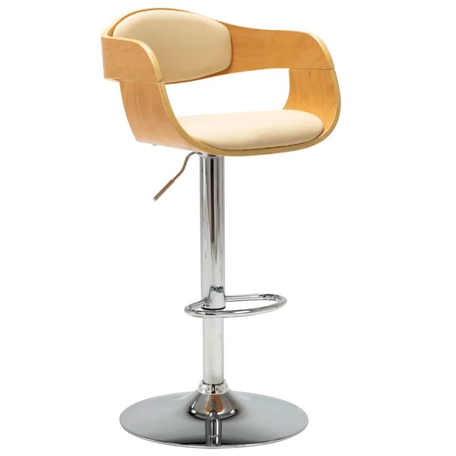 Chaises de bar lot de 2 crème bois courbé et similicuir - 3