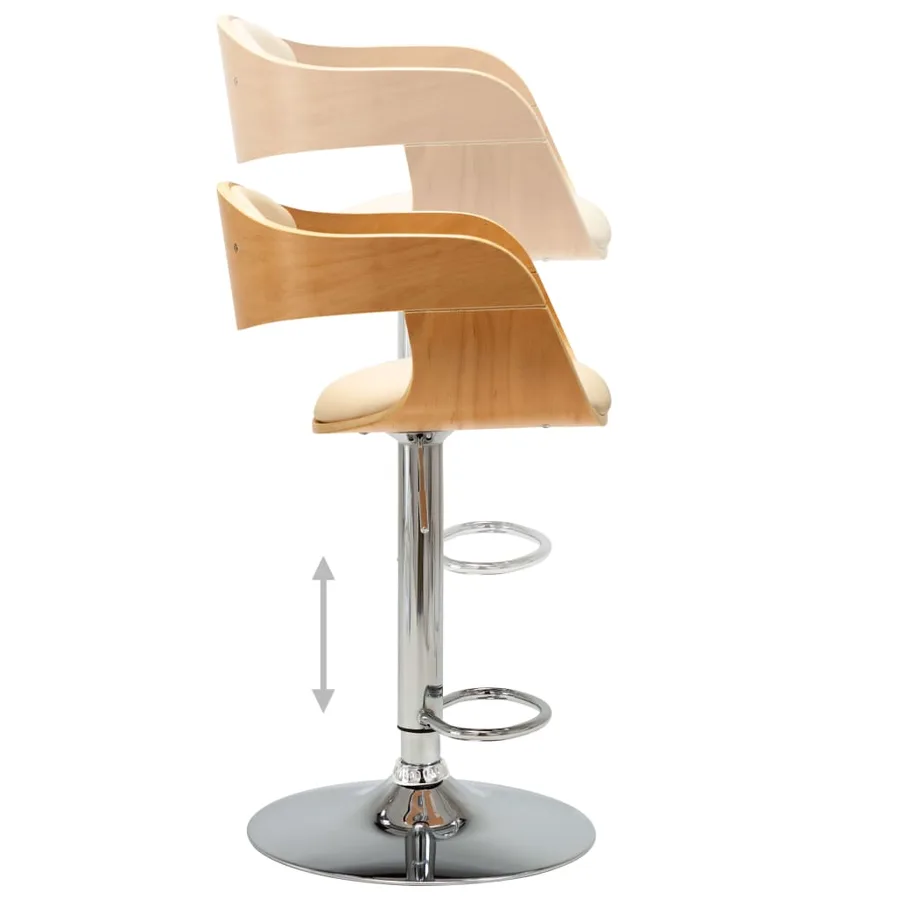 Chaises de bar lot de 2 crème bois courbé et similicuir - 7