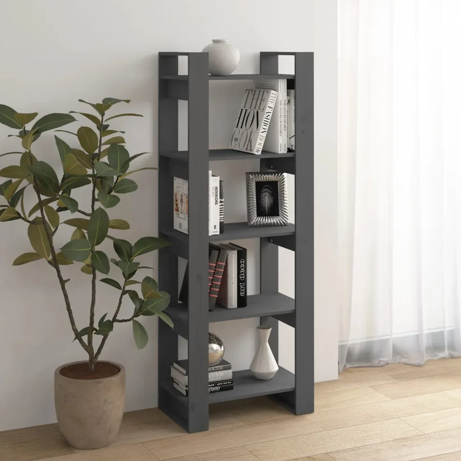 Bibliothèque/Séparateur de pièce Gris 60x35x160 cm Bois massif - 6